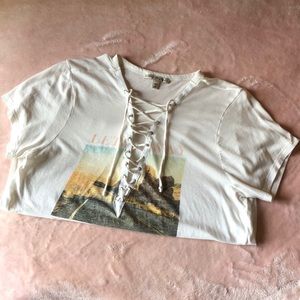 Express Deep V-Neck Lace-Up Wild Heart Graphic Tee